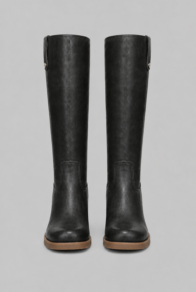 Heeled Knee High Boots with Tab Detail