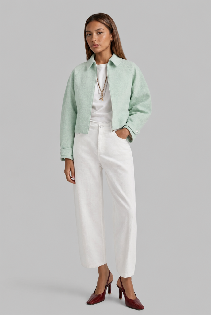 Cropped Jacket with Zip Front