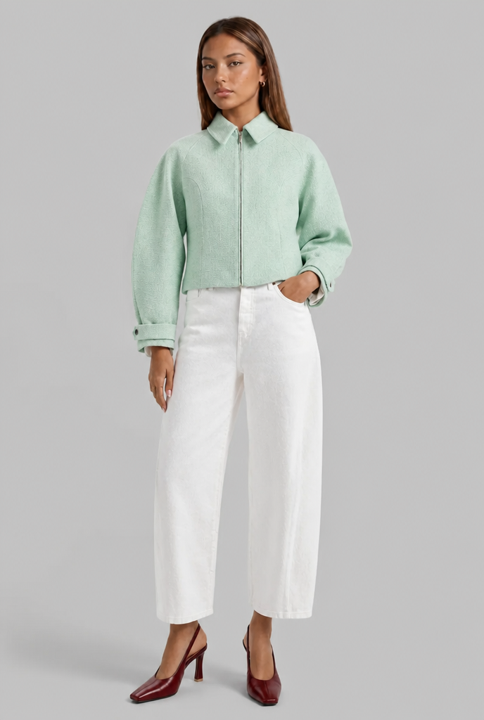 Cropped Jacket with Zip Front