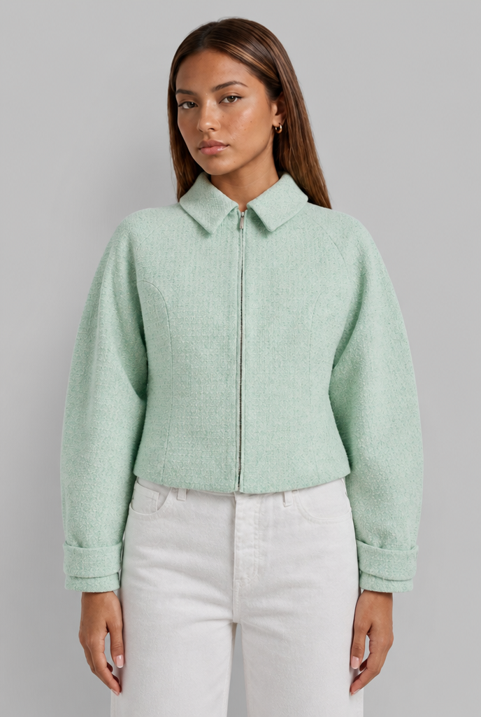Cropped Jacket with Zip Front