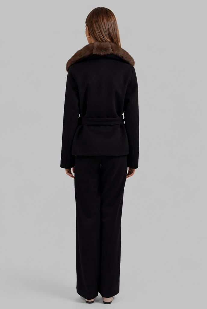 Wool Coat with Fur Collar