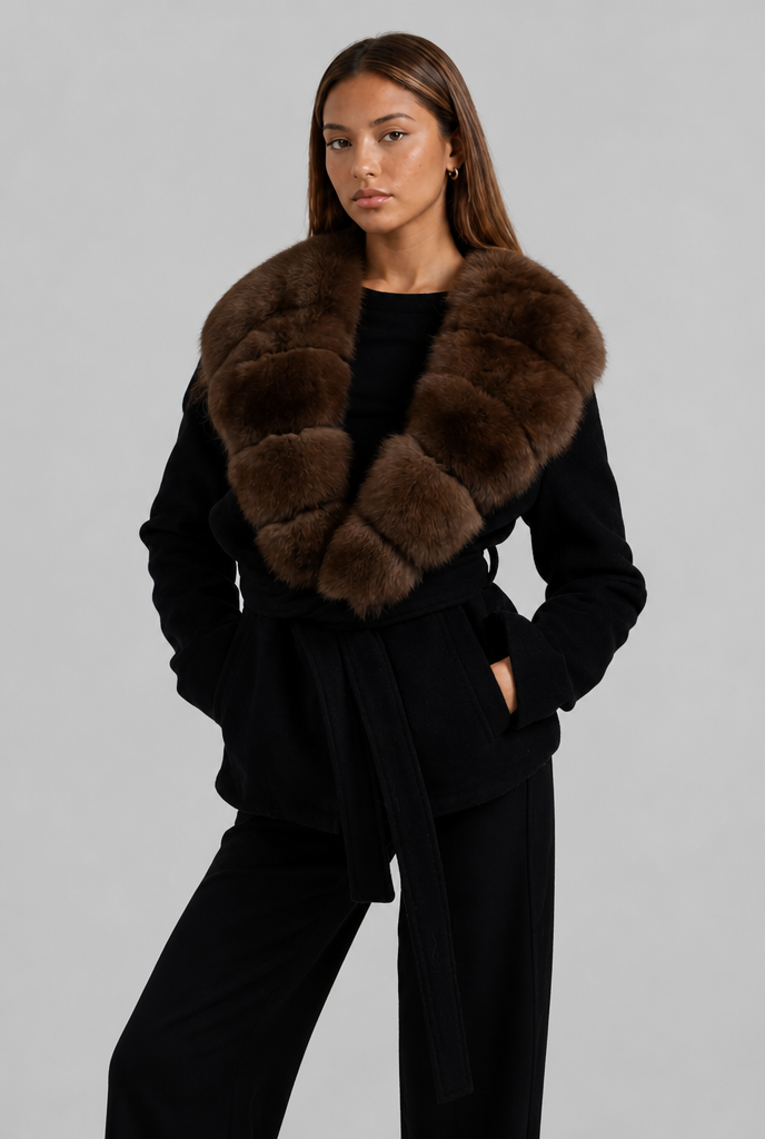 Wool Coat with Fur Collar