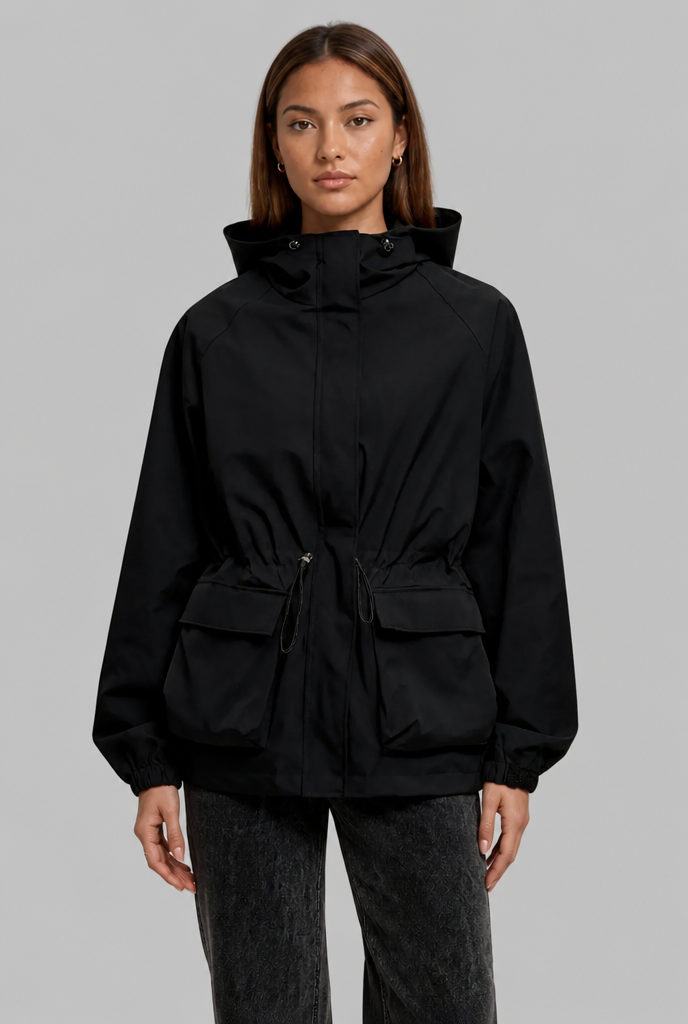 Hooded Drawstring Waist Anorak Jacket
