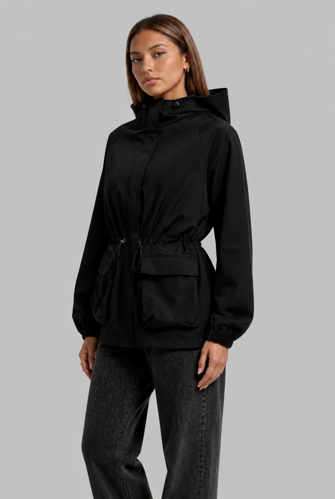 Hooded Drawstring Waist Anorak Jacket