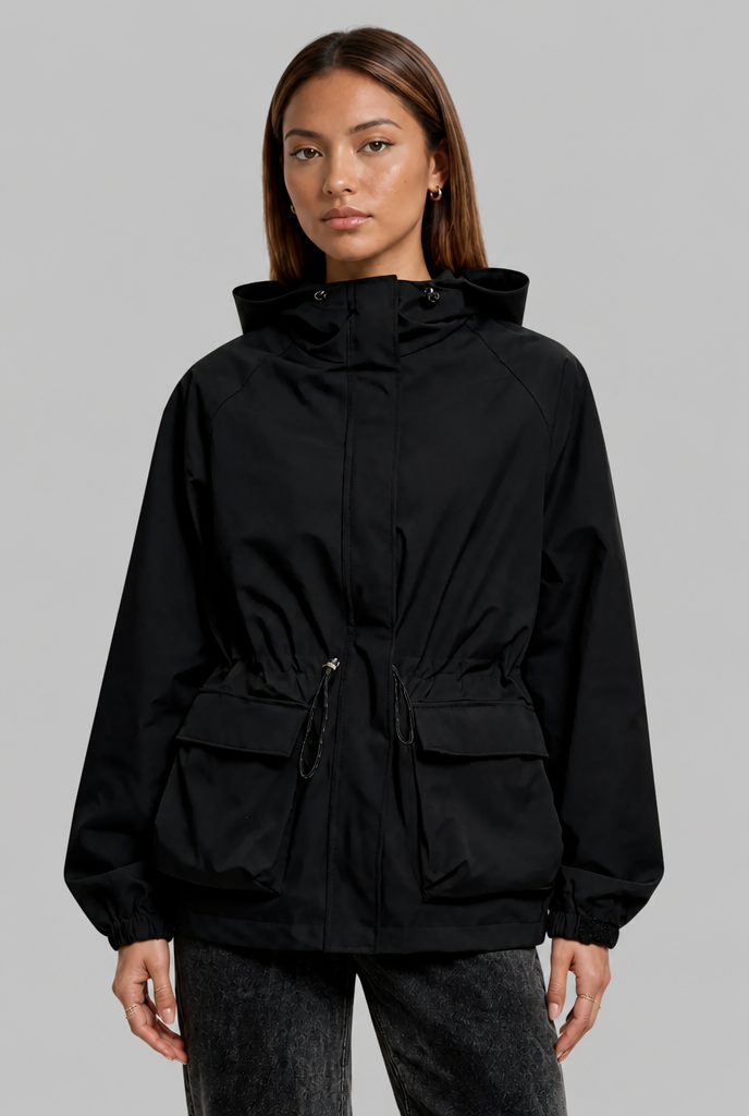 Hooded Drawstring Waist Anorak Jacket