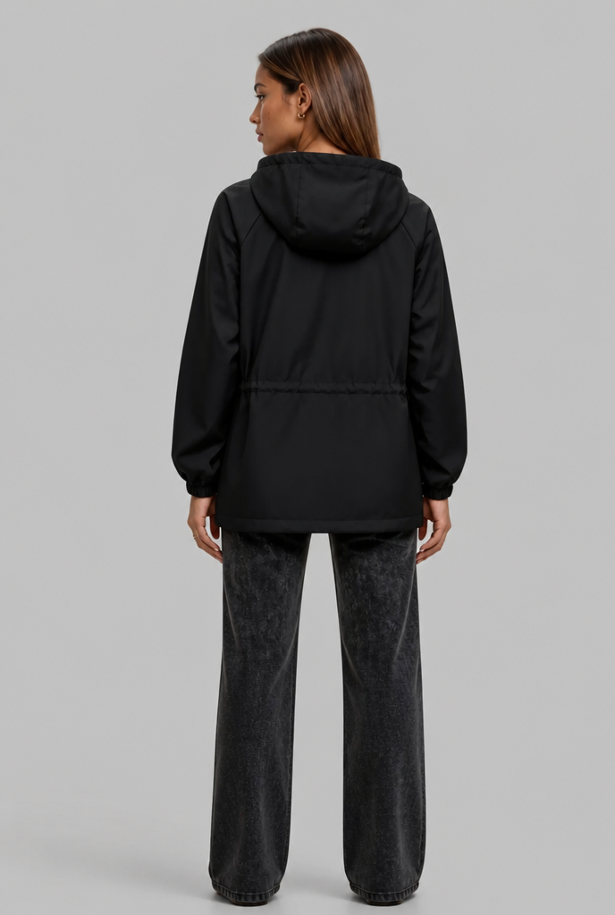 Hooded Drawstring Waist Anorak Jacket