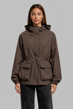 Hooded Drawstring Waist Anorak Jacket
