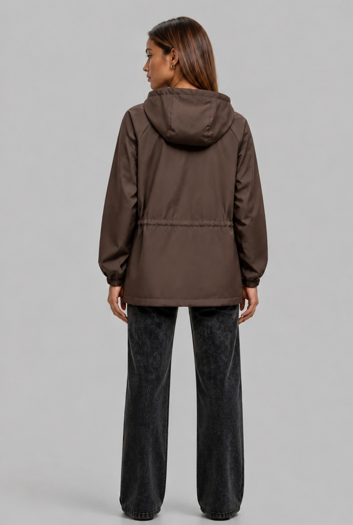 Hooded Drawstring Waist Anorak Jacket