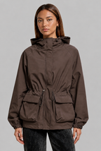 Hooded Drawstring Waist Anorak Jacket
