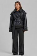 Leather Coat with Shearling Trim