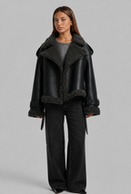 Leather Coat with Shearling Trim