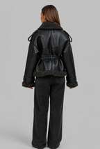 Leather Coat with Shearling Trim