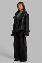 Leather Coat with Shearling Trim