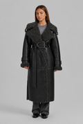 Leather Trench Coat with Shearling Trim