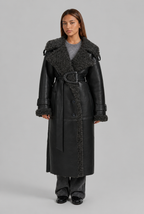Leather Trench Coat with Shearling Trim