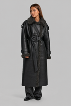 Leather Trench Coat with Shearling Trim