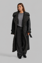 Leather Trench Coat with Shearling Trim