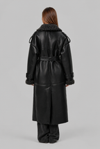 Leather Trench Coat with Shearling Trim