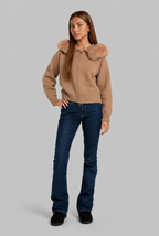 Faux Fur Collar Knit Zip Jacket
