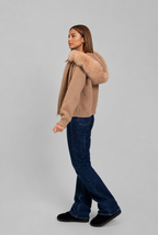 Faux Fur Collar Knit Zip Jacket