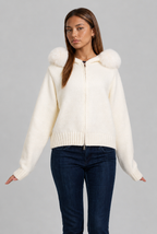 Faux Fur Collar Knit Zip Jacket