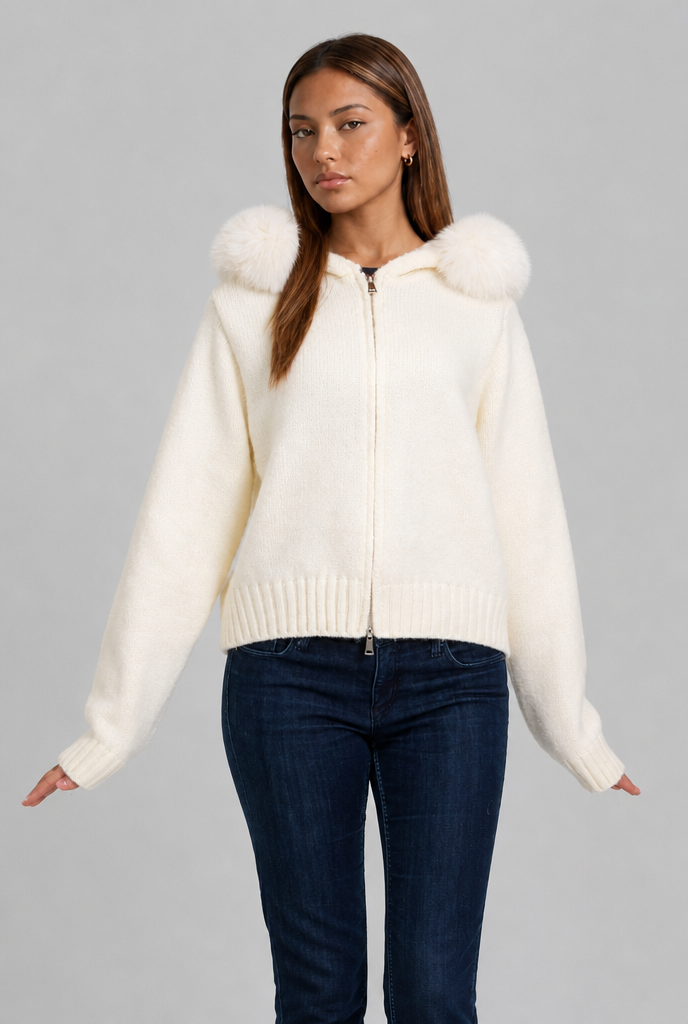 Faux Fur Collar Knit Zip Jacket