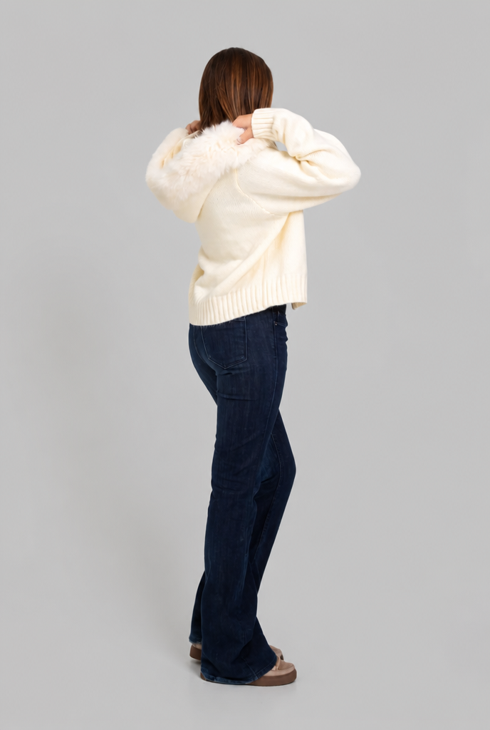 Faux Fur Collar Knit Zip Jacket
