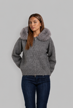 Faux Fur Collar Knit Zip Jacket