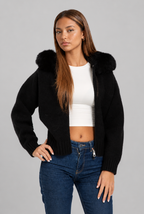 Faux Fur Collar Knit Zip Jacket