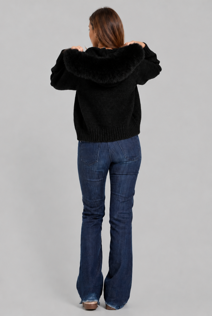 Faux Fur Collar Knit Zip Jacket