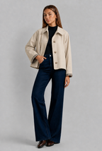 Cropped Trench Jacket with Gingham Cuffs