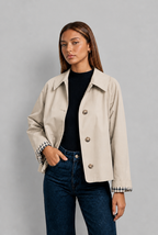 Cropped Trench Jacket with Gingham Cuffs