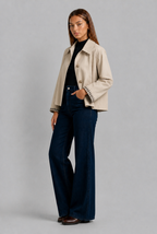 Cropped Trench Jacket with Gingham Cuffs