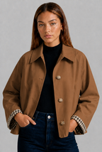 Cropped Trench Jacket with Gingham Cuffs