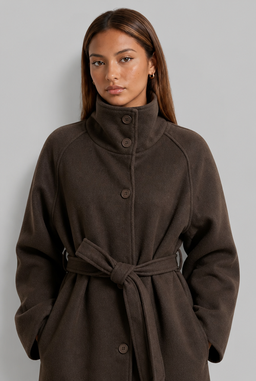Long Wool Coat with Belt