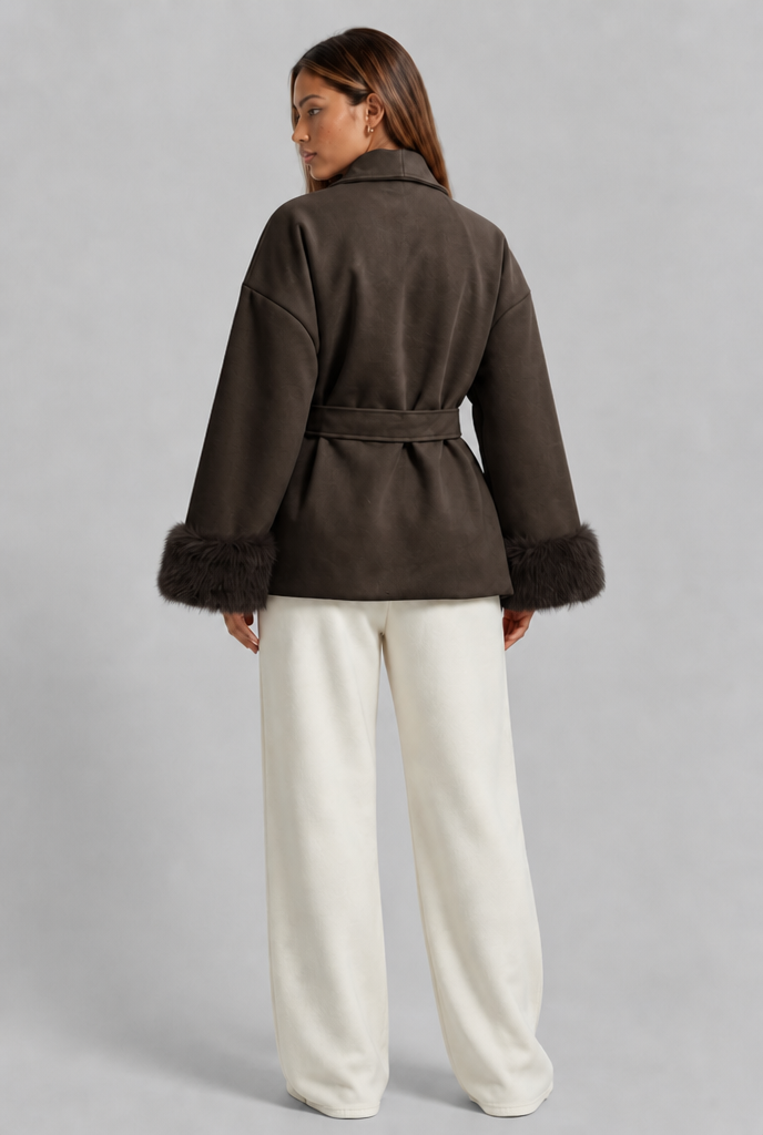 Wool Coat with Fur Cuffs
