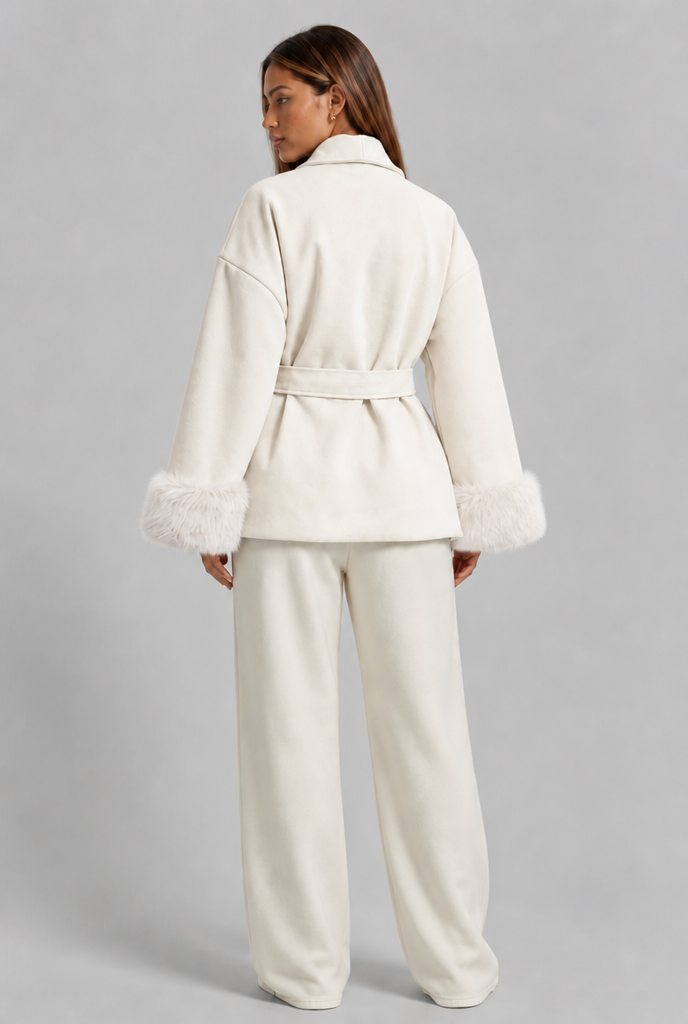 Wool Coat with Fur Cuffs