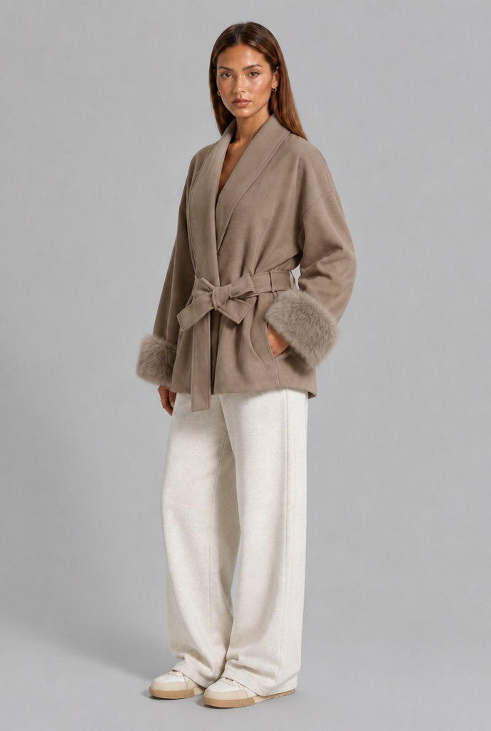 Wool Coat with Fur Cuffs