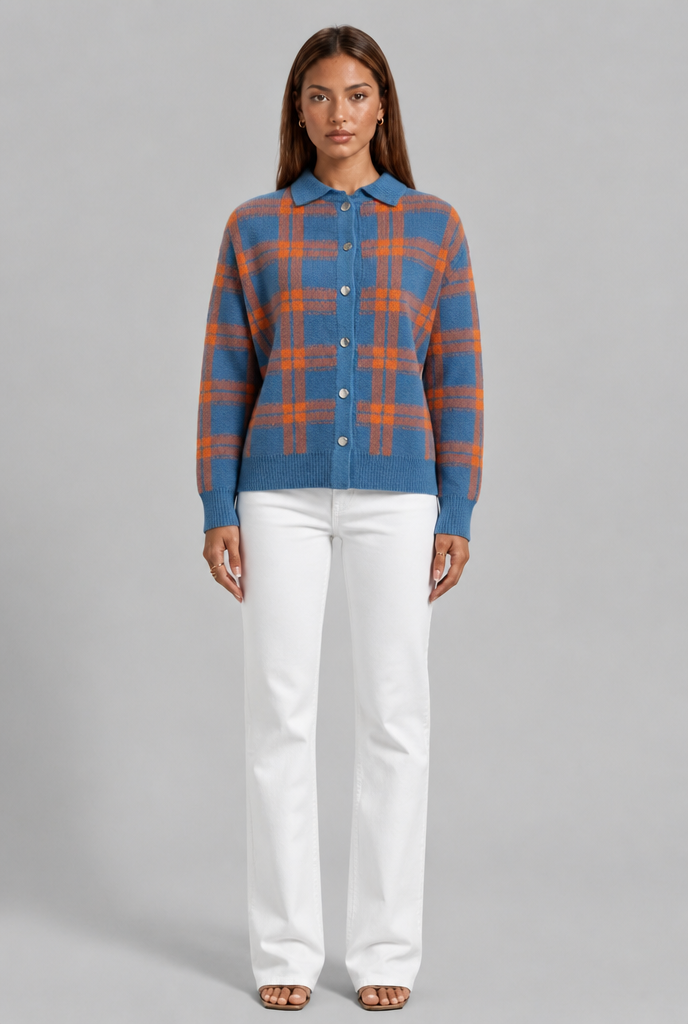 Chunky Knit Plaid Cardigan Sweater