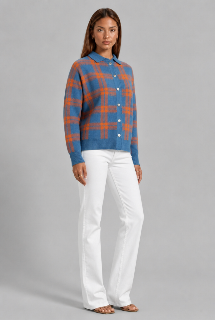 Chunky Knit Plaid Cardigan Sweater