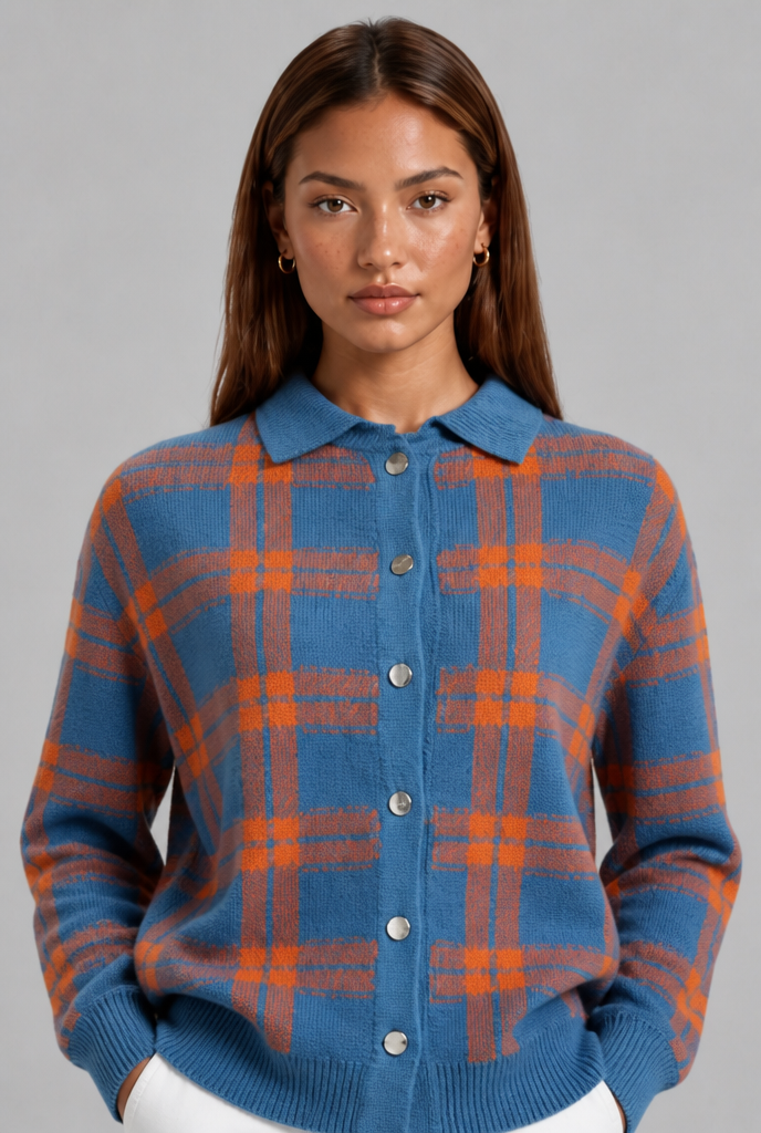 Chunky Knit Plaid Cardigan Sweater
