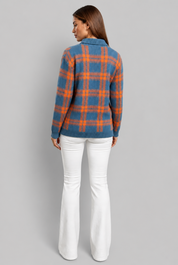 Chunky Knit Plaid Cardigan Sweater
