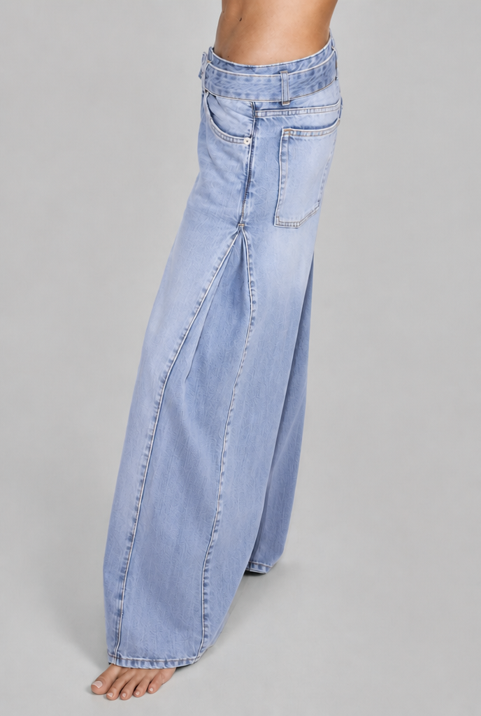Wide Leg Jeans with Double Waistband