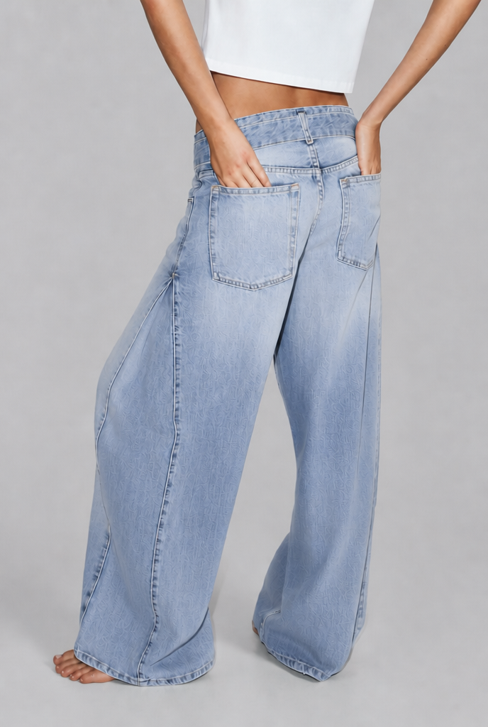 Wide Leg Jeans with Double Waistband