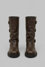 Mid-Calf Biker Boots with Buckle Detail