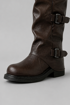 Mid-Calf Biker Boots with Buckle Detail