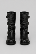 Mid-Calf Biker Boots with Buckle Detail