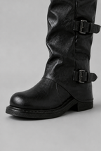 Mid-Calf Biker Boots with Buckle Detail