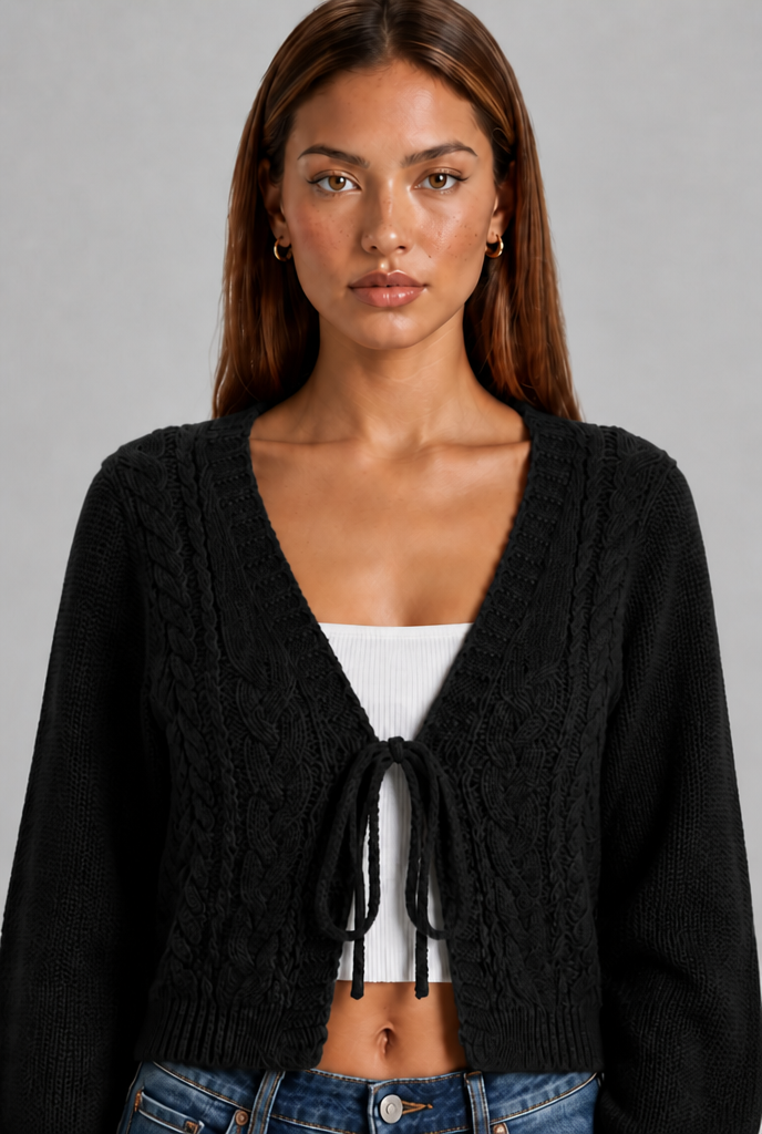 Chunky Knit Tie Front Cardigan Sweater