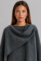 Scarf Coat with Draped Collar